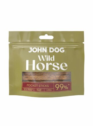 Leckerli für Hunde mit Pferdefleisch Sticks John Dog Wild Pocket 5 Stück.