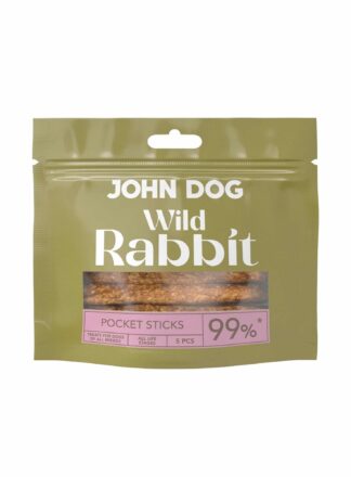 Leckerli für Hunde mit Kaninchen Sticks John Dog Wild Pocket 5 Stück.