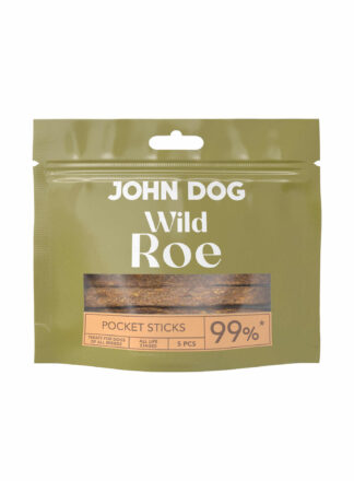 Leckerli für Hunde aus Reh Sticks John Dog Wild Pocket 5 Stück.