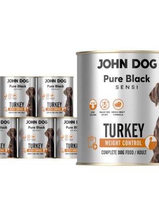 Monoprotein-Nassfutter für Hunde Pute 6x800 g John Dog Pure Black Sensi Weight Control