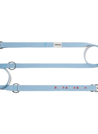 Verstellbare Hundeleine hellblau mit John Dog Stickerei Lisboa 1,2–2,4 m