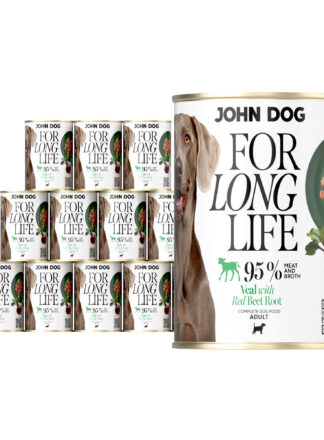 Nassfutter für Hunde Kalbfleisch mit Rote-Bete-Wurzel For Long Life John Dog 12x400 g