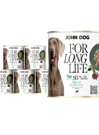 Nassfutter für Hunde Kalbfleisch mit Rote-Bete-Wurzel For Long Life John Dog 6x800 g