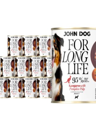 Nassfutter für Hunde Känguru mit Kürbisfruchtfleisch For Long Life John Dog 12x400 g