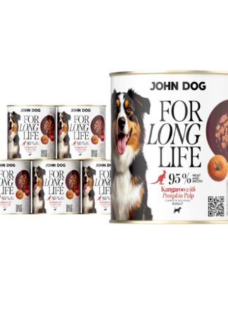 Nassfutter für Hunde Känguru mit Kürbisfruchtfleisch For Long Life John Dog 6x800 g