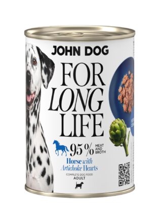 Nassfutter für Hunde Pferd mit Artischockenblüte For Long Life John Dog