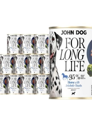 Nassfutter für Hunde Pferd mit Artischockenblüte For Long Life John Dog 12x400 g