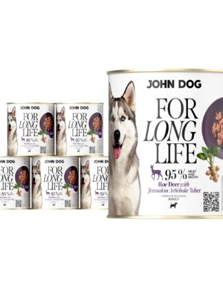 Nassfutter für Hunde Reh mit Topinamburknolle For Long Life John Dog 6x800 g