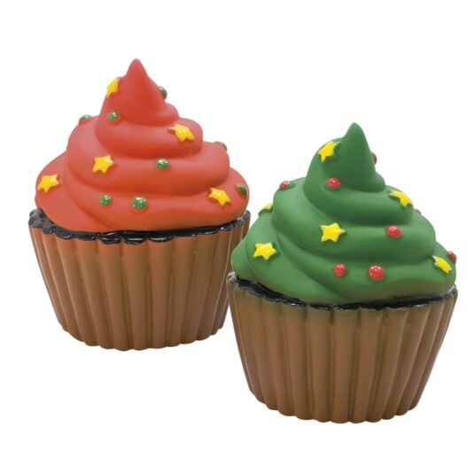 Weihnachtliches quietschendes Hundespielzeug in Muffinform von Nobby – rot und grün